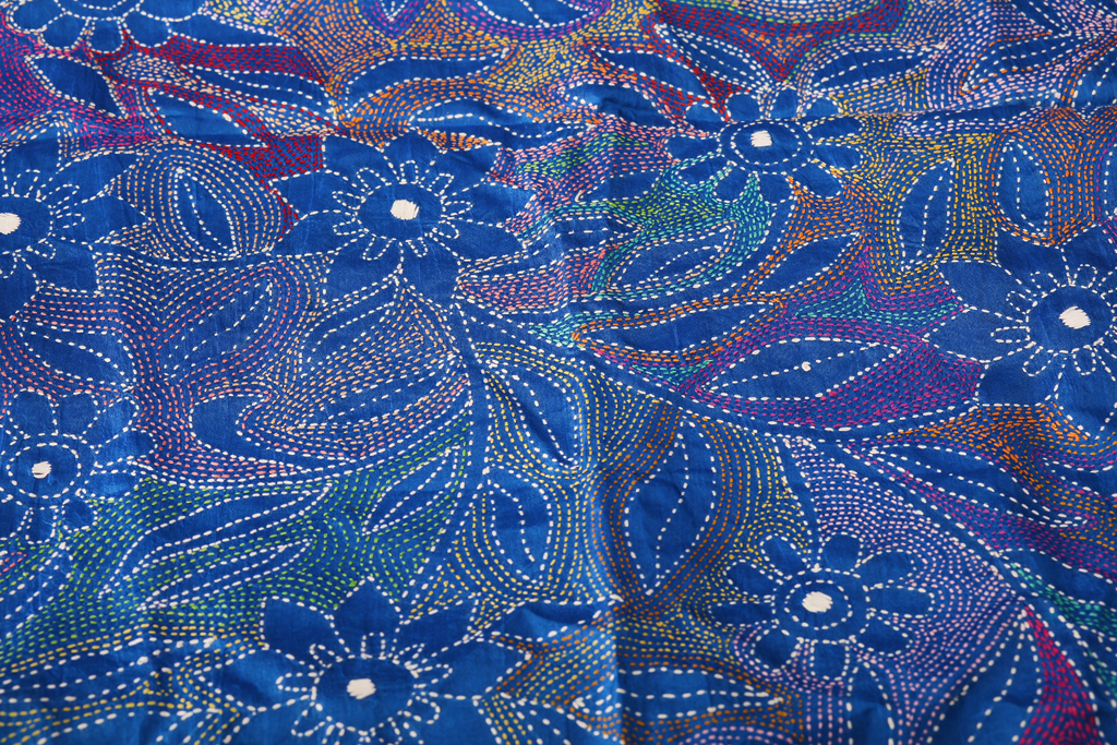 Twaksati Silk Blue Kantha Stole